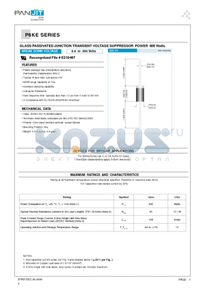 P6KE220A datasheet - GLASS PASSIVATED JUNCTION TRANSIENT VOLTAGE SUPPRESSOR POWER