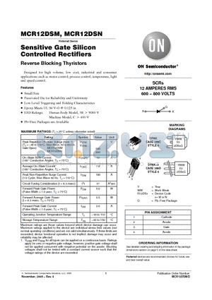 MCR12DSMT4 datasheet - Sensitive Gate Silicon Controlled Rectifiers Reverse Blocking Thyristors