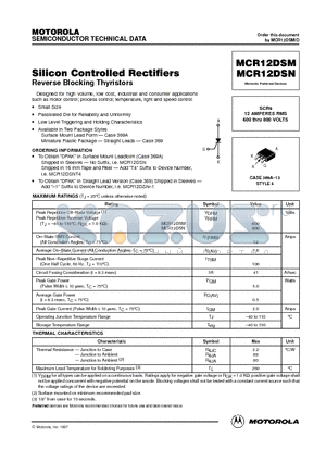 MCR12DSN datasheet - Silicon Controlled Rectifiers