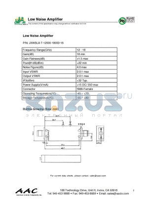 JXWBLA-T-12000-18000-18 datasheet - Low Noise Amplifier