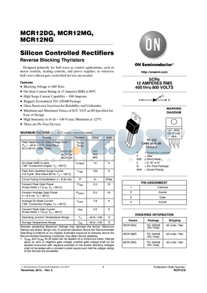 MCR12DG datasheet - Silicon Controlled Rectifiers Reverse Blocking Thyristors