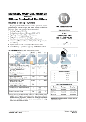 MCR12M datasheet - Silicon Controlled Rectifiers