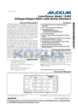 MAX5500AGAP+ datasheet - Low-Power, Quad, 12-Bit Voltage-Output DACs with Serial Interface