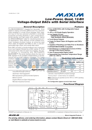 MAX5501 datasheet - Low-Power, Quad, 12-Bit Voltage-Output DACs with Serial Interface