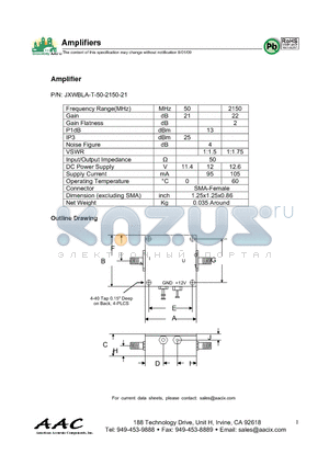 JXWBLA-T-50-2150-21 datasheet - Amplifier