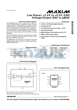 MAX550B datasheet - Low-Power, 2.5V to 5.5V, 8-Bit Voltage-Output DAC in lMAX