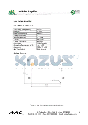 JXWBLA-T-50-500-30 datasheet - Low Noise Amplifier