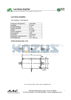 JXWBLA-T-500-2000-25 datasheet - Low Noise Amplifier