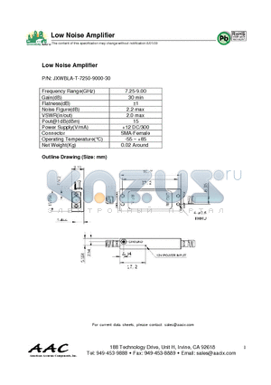 JXWBLA-T-7250-9000-30 datasheet - Low Noise Amplifier