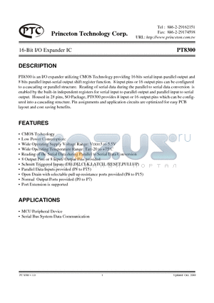 PT8300 datasheet - 16-Bit I/O Expander IC