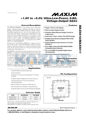 MAX5510 datasheet - 1.8V to 5.5V, Ultra-Low-Power, 8-Bit, Voltage-Output DACs