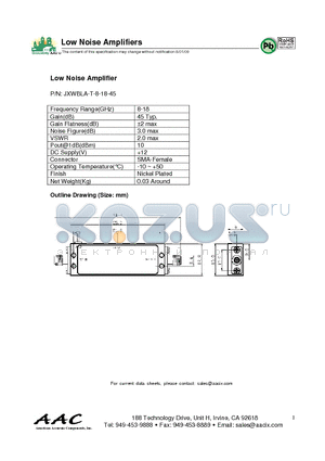 JXWBLA-T-8-18-45 datasheet - Low Noise Amplifier