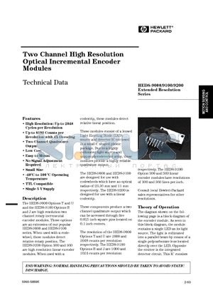 HEDS-9000 datasheet - Two Channel High Resolution Optical Incremental Encoder Modules
