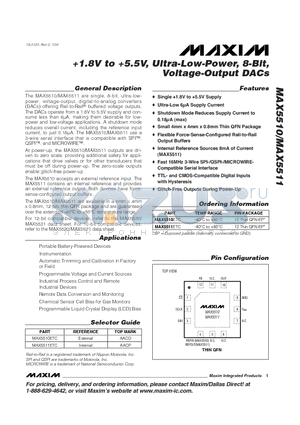 MAX5510ETC datasheet - 1.8V to 5.5V, Ultra-Low-Power, 8-Bit, Voltage-Output DACs