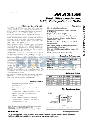 MAX5512 datasheet - Dual, Ultra-Low-Power, 8-Bit, Voltage-Output DACs
