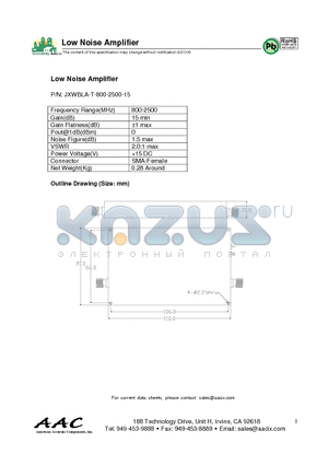 JXWBLA-T-800-2500-15 datasheet - Low Noise Amplifier