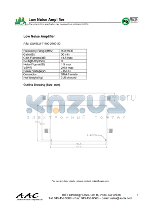 JXWBLA-T-800-2500-30 datasheet - Low Noise Amplifier