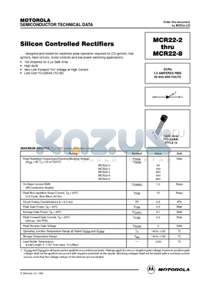 MCR22 datasheet - Silicon Controlled Rectifiers