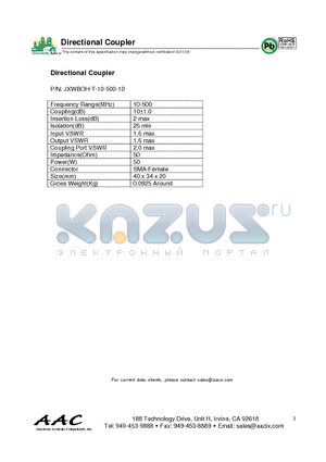 JXWBOH-T-10-500-10 datasheet - Directional Coupler