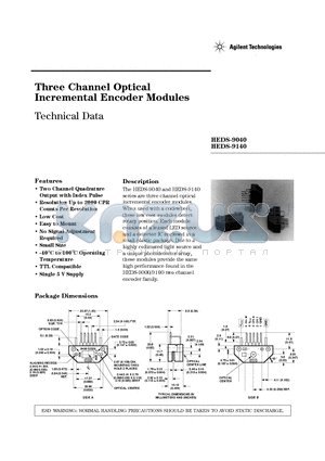 HEDS-9040B11 datasheet - Three Channel Optical Incremental Encoder Modules