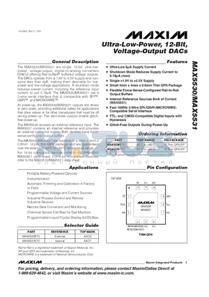MAX5530 datasheet - ULTRA-LOW POWER, 12-BIT, VOLTAGE-OUTPUT DACS