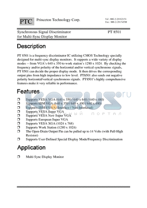 PT8501P16 datasheet - Synchronous Signal Discriminator for Multi-Sync Display Monitor