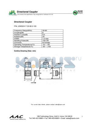 JXWBOH-T-30-88-6-100 datasheet - Directional Coupler