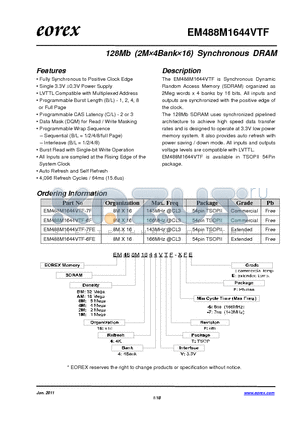 EM488M1644VTF datasheet - 128Mb (2M4Bank16) Synchronous DRAM