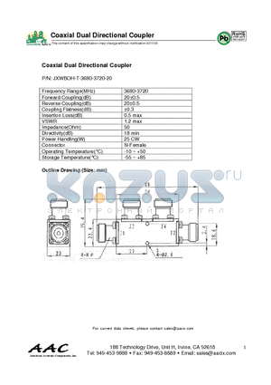 JXWBOH-T-3680-3720-20 datasheet - Coaxial Dual Directional Coupler