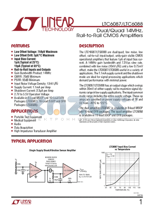 LTC6088HDHC-PBF datasheet - Dual/Quad 14MHz, Rail-to-Rail CMOS Amplifi ers