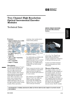 HEDS-9100 datasheet - Two Channel High Resolution Optical Incremental Encoder Modules