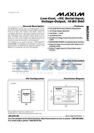 MAX5541CSA datasheet - Low-Cost, 5V, Serial-Input, Voltage-Output, 16-Bit DAC
