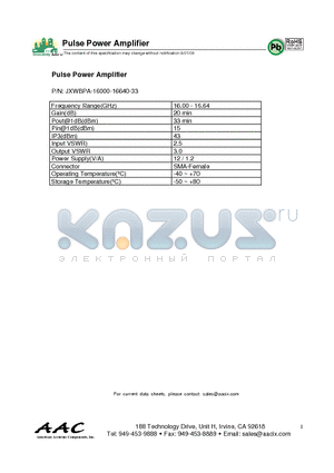 JXWBPA-16000-16640-33 datasheet - Pulse Power Amplifier