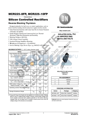 MCR225-8FP datasheet - ISOLATED SCRs 25 AMPERES RMS 600 thru 800 VOLTS