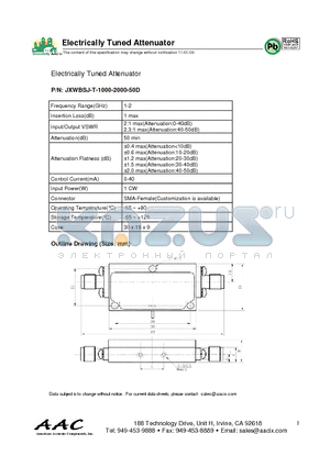 JXWBSJ-T-1000-2000-50D datasheet - Electrically Tuned Attenuator