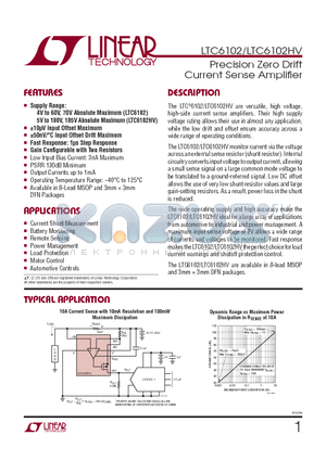 LTC6102CMS8-PBF datasheet - Precision Zero Drift Current Sense Amplifi er