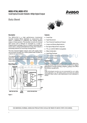 HEDS-9731 datasheet - Small Optical Encoder Modules 480lpi Digital Output
