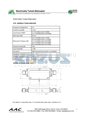 JXWBSJ-T-2000-4000-50D datasheet - Electrically Tuned Attenuator