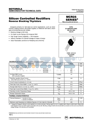 MCR25 datasheet - Silicon Controlled Rectifiers
