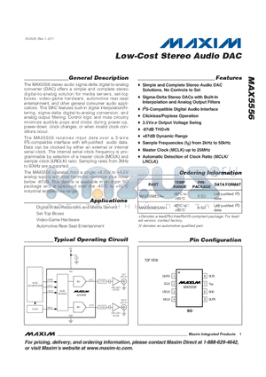 MAX5556ESA/V+ datasheet - Low-Cost Stereo Audio DAC