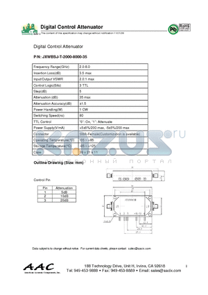 JXWBSJ-T-2000-8000-35 datasheet - Digital Control Attenuator