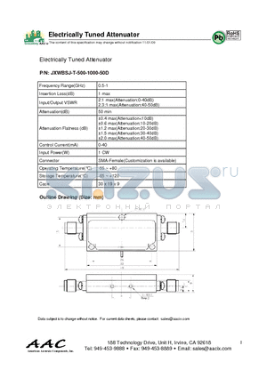 JXWBSJ-T-500-1000-50D datasheet - Electrically Tuned Attenuator