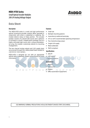 HEDS-97E1R50 datasheet - Small Optical Encoder Modules 200 LPI Analog Voltage Output