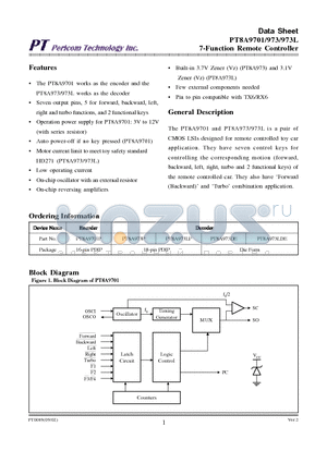 PT8A973 datasheet - 7-Function Remote Controller