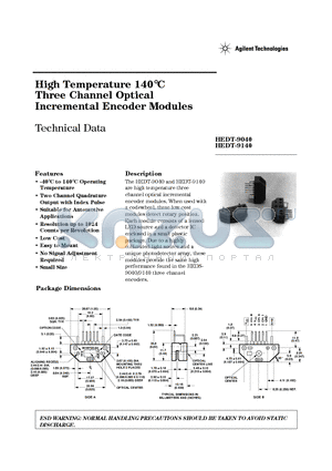 HEDT-5145104 datasheet - High Temperature 140-C Three Channel Optical Incremental Encoder Modules