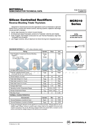 MCR310 datasheet - Silicon Controlled Rectifiers
