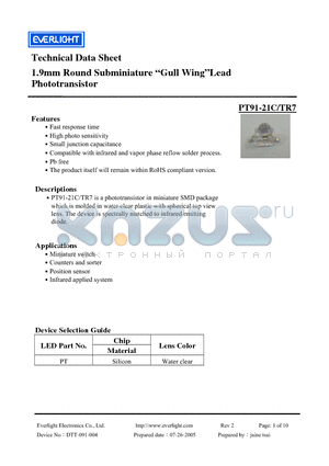 PT91-21C-TR7 datasheet - 1.9mm Round Subminiature Gull WingLead