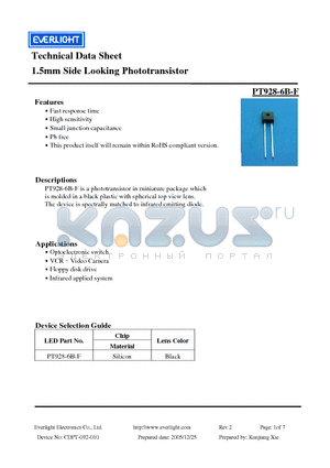 PT928-6B-F datasheet - 1.5mm Side Looking Phototransistor