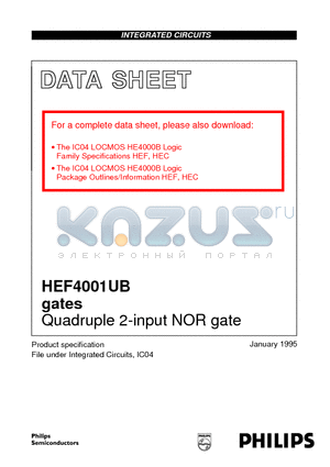 HEF4001UBT datasheet - Quadruple 2-input NOR gate
