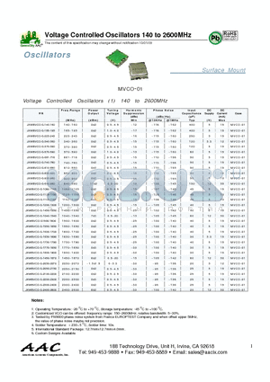 JXWBVCO-S-1450-1550 datasheet - Voltage Controlled Oscillators 140 to 2600MHz